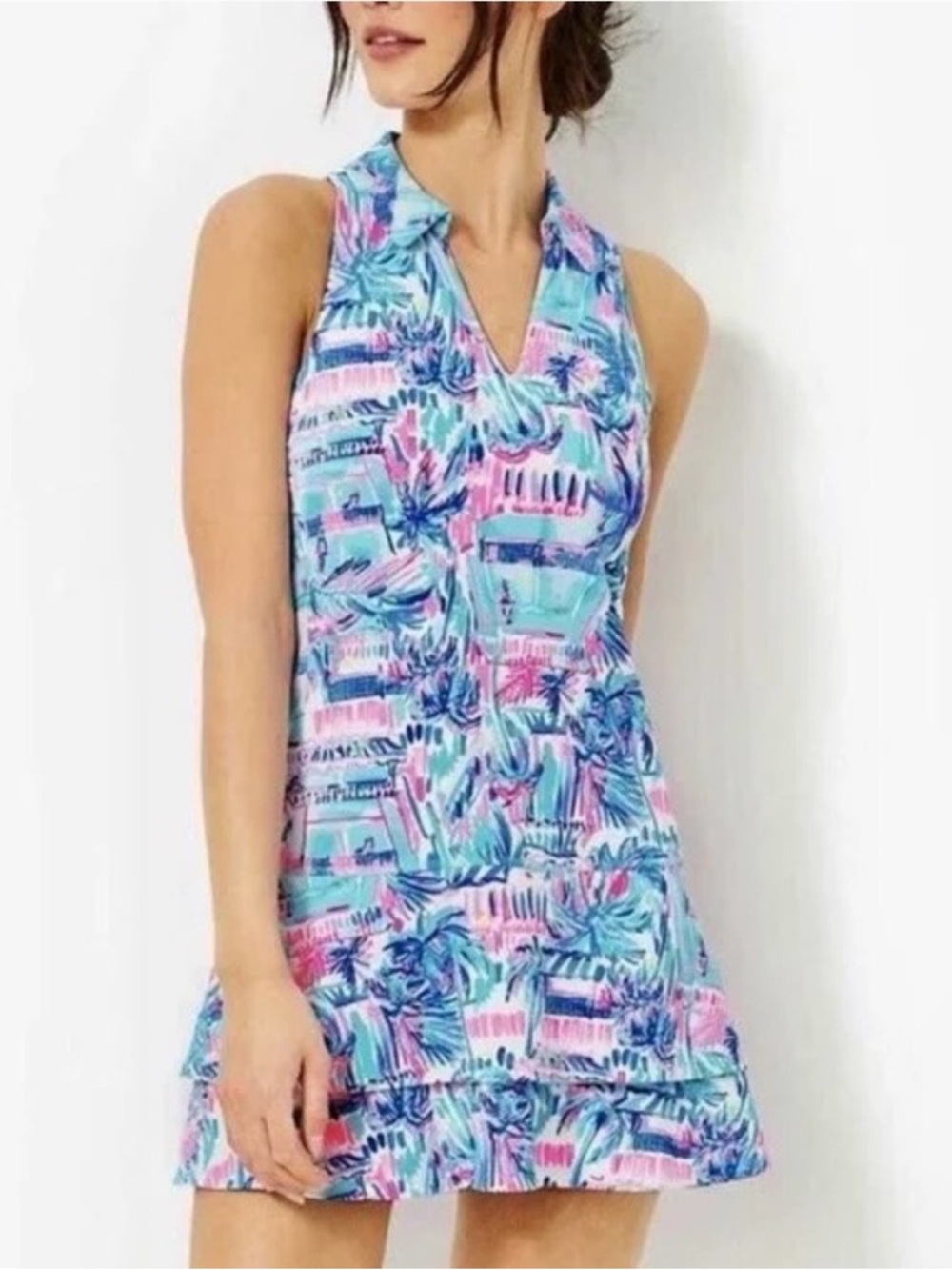 Lilly Pulitzer Luxletic Dania Dress Ravello Blue Perfect Match Print Size Large